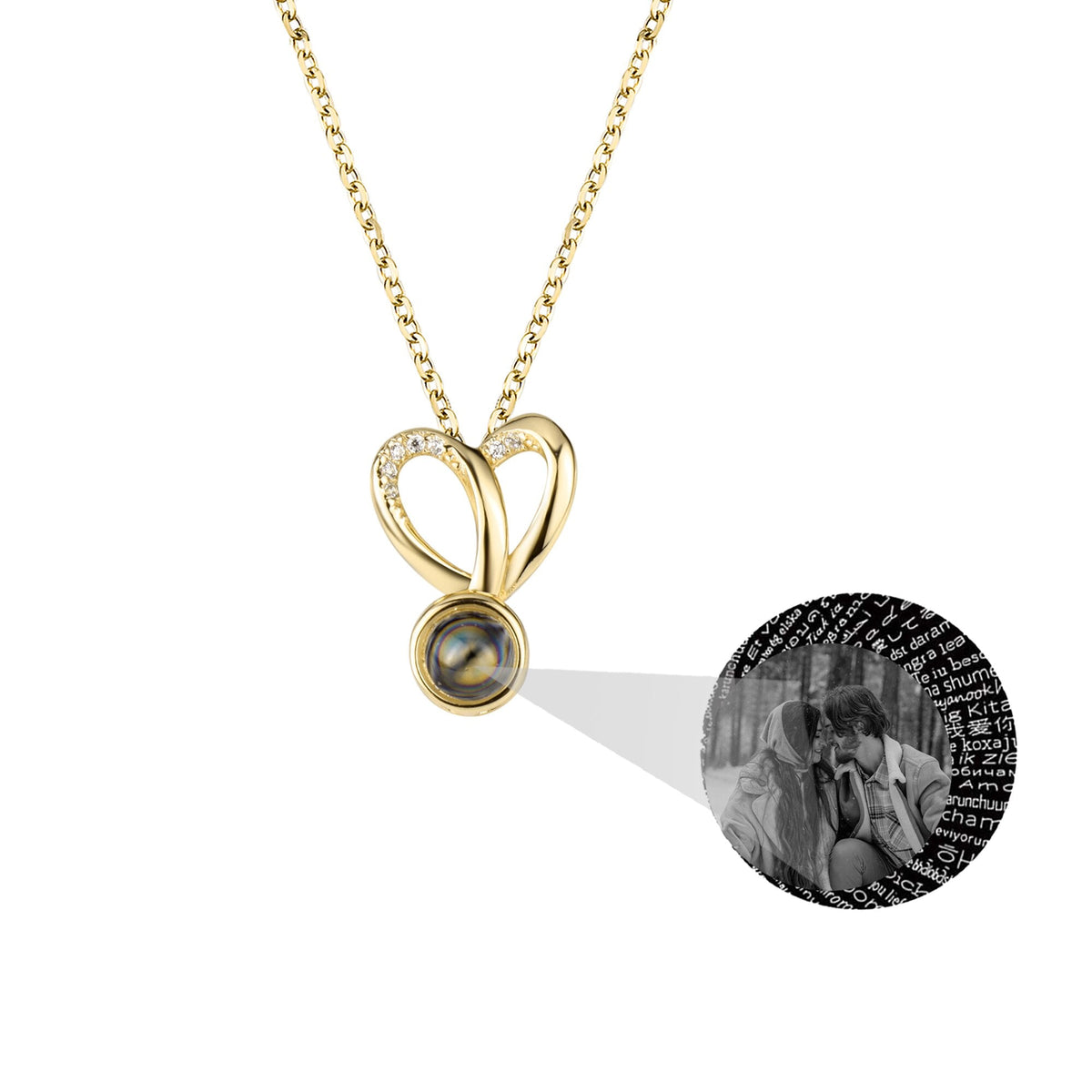 Personalized Photo Projection Necklace Sweet Crystal Rabbit Ears Pendant Necklaces - MERGE.DAY.1.FREESTYLE