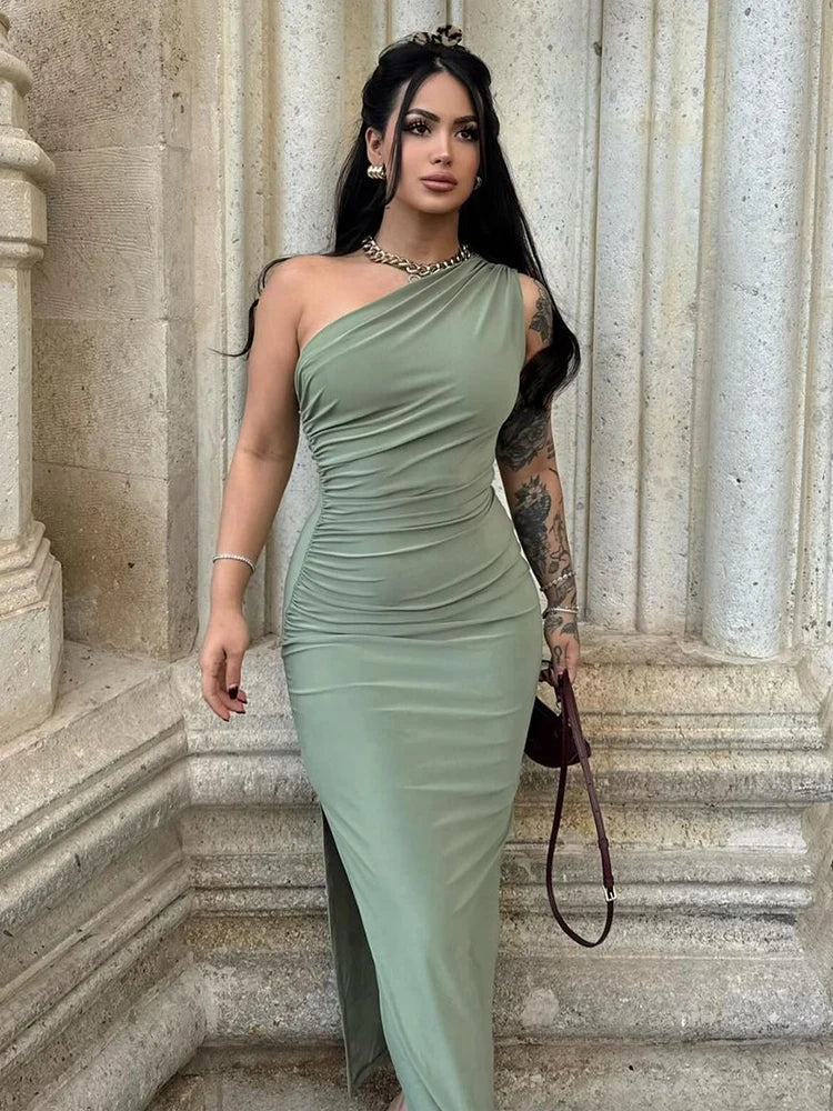 Solid Sleeveless Backless Slim Dress Female Off Shoulder Club Elegant Party Dress - MERGE.DAY.1.FREESTYLE