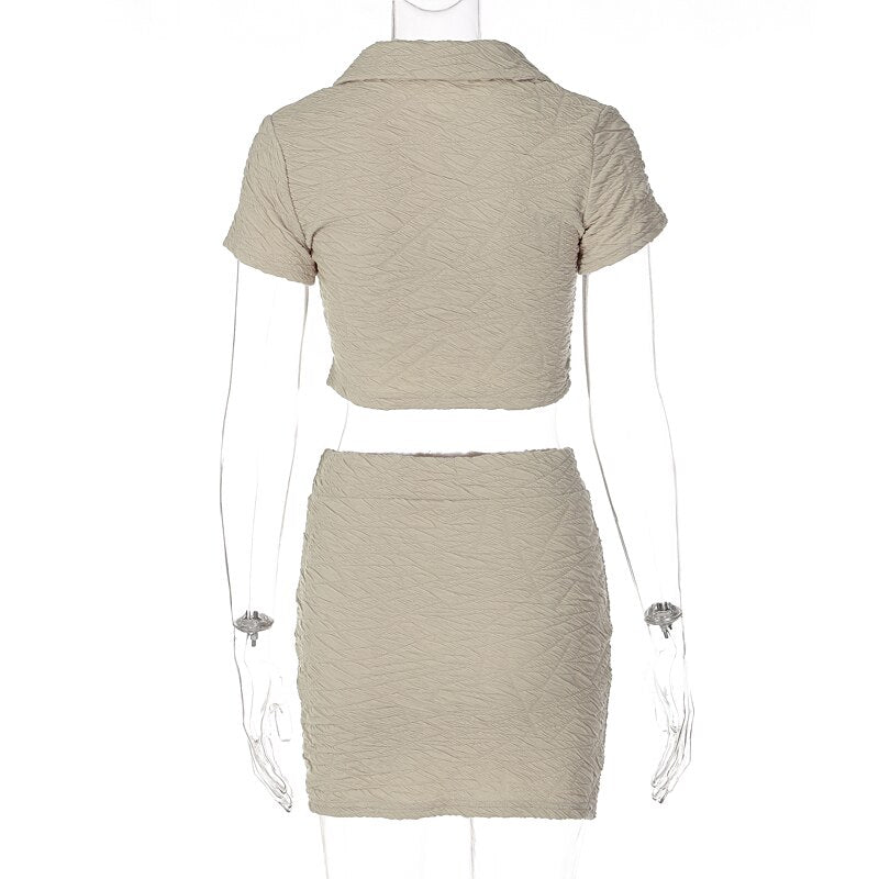 2 Piece Set Short Sleeve Crop Top Shirts Blouse Mini Skirt Suit - MERGE.DAY.1.FREESTYLE