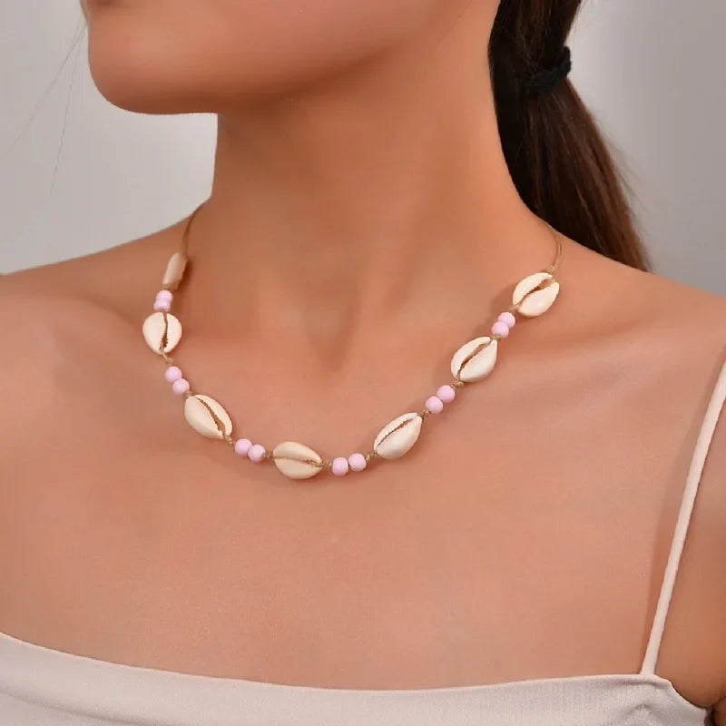 Shell beaded necklace braided chain choker - MERGE.DAY.1.FREESTYLE