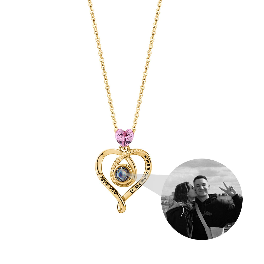 Zircon heart-shaped projection necklace with customizable photos Personalized Pendant - MERGE.DAY.1.FREESTYLE