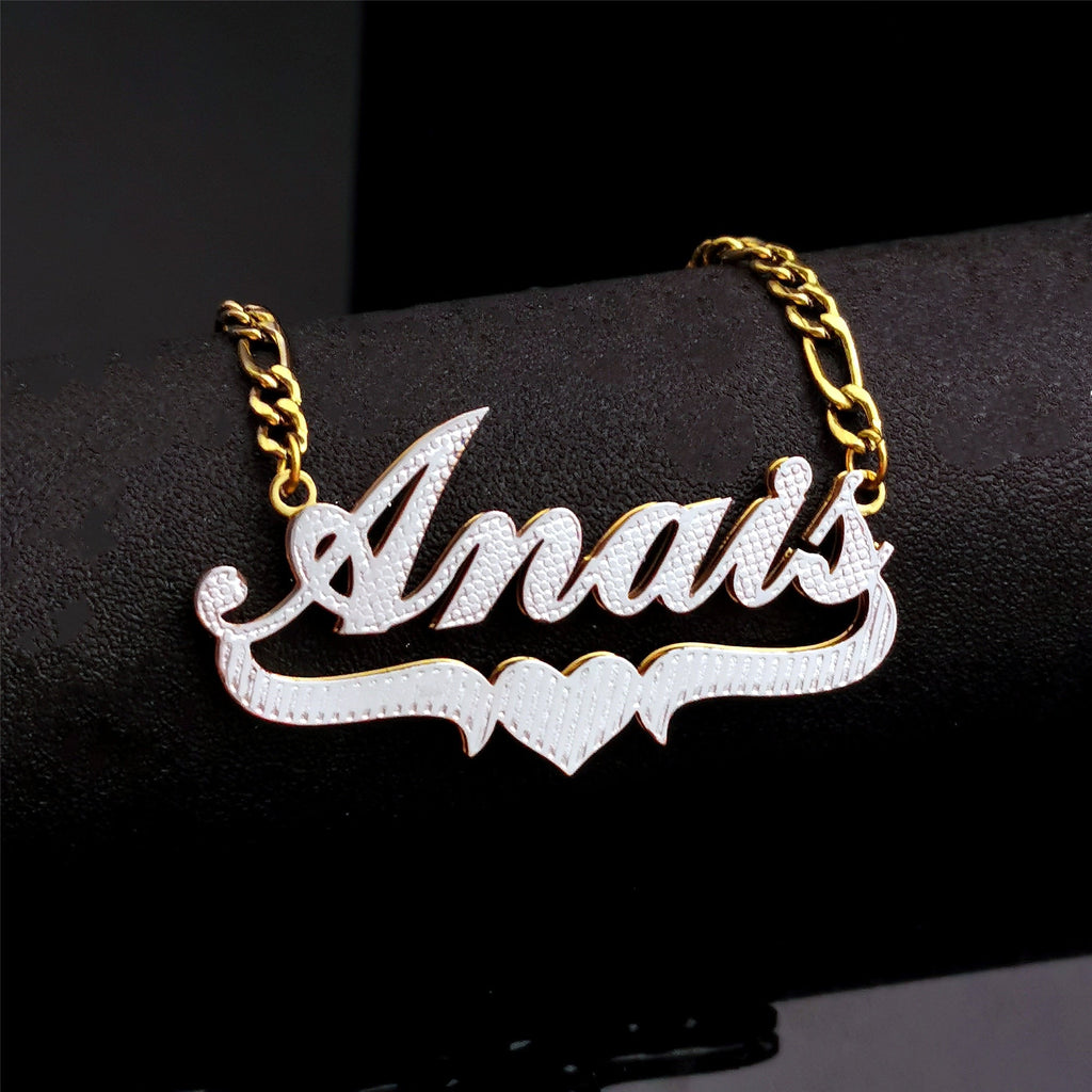 3D Double Plate Custom Nameplate Necklace Gold Plate Pendant Personalized Name Necklace - MERGE.DAY.1.FREESTYLE