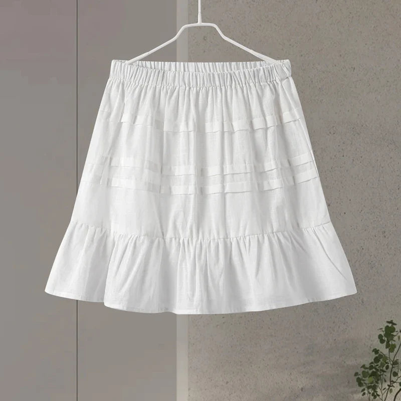 Lace Up Doll Collar Shirt Skirt Sets Short Puff Sleeve Top Suit Pleat Mini Skirts - MERGE.DAY.1.FREESTYLE