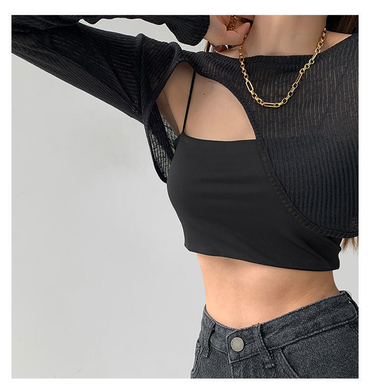 Hollow Smock T Shirt Women Summer Thin Irregular Long Sleeve Knitted - MERGE.DAY.1.FREESTYLE