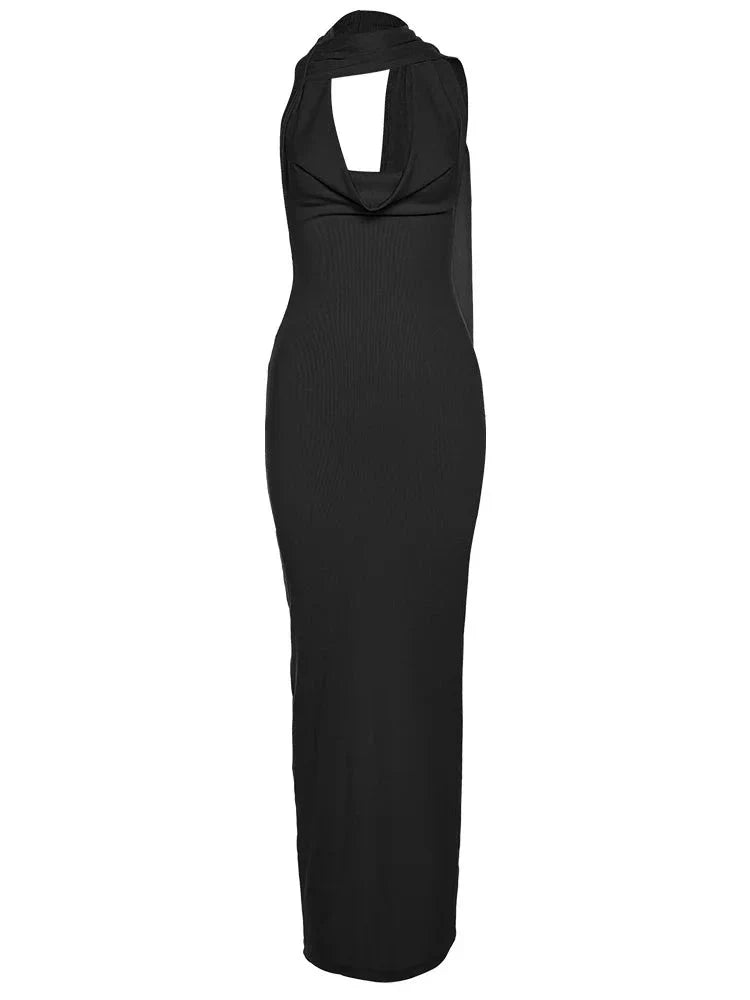 Backless Halter Evening Dress With Scarf Hollow Back Split Skinny - MERGE.DAY.1.FREESTYLE
