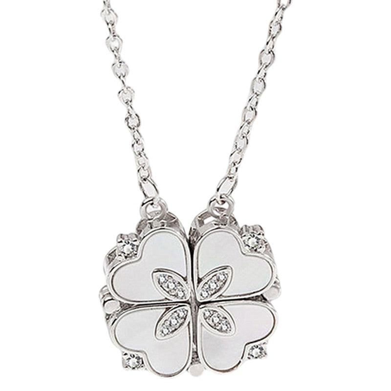 Magnetic Folding Heart Shaped Four Leaf Clover Pendant Necklace - MERGE.DAY.1.FREESTYLE