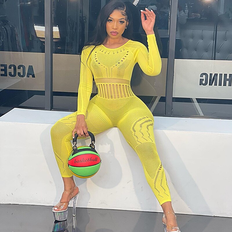 solid color Knitted Thin Long Sleeve Jumpsuit Romper - MERGE.DAY.1.FREESTYLE