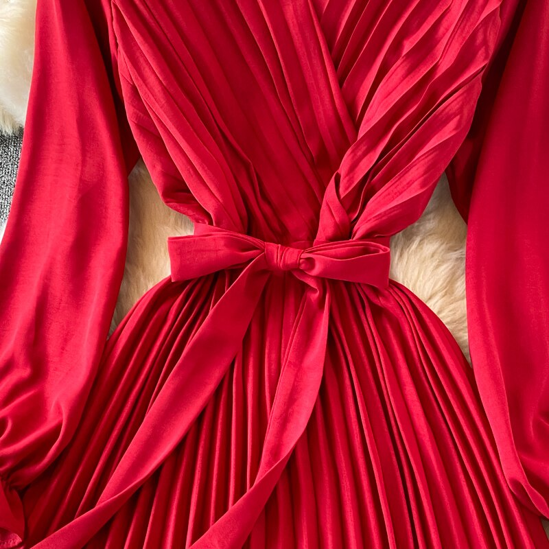 Slim Dress Elegant A Line V Neck Puff Sleeve Chiffon Pullover Mid-Calf Dresses - MERGE.DAY.1.FREESTYLE