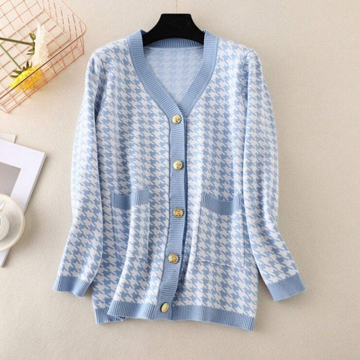 V-neck Striped Cardigans Sweaters Long Sleeve Loose Knitted Open Stitch Outwear - MERGE.DAY.1.FREESTYLE