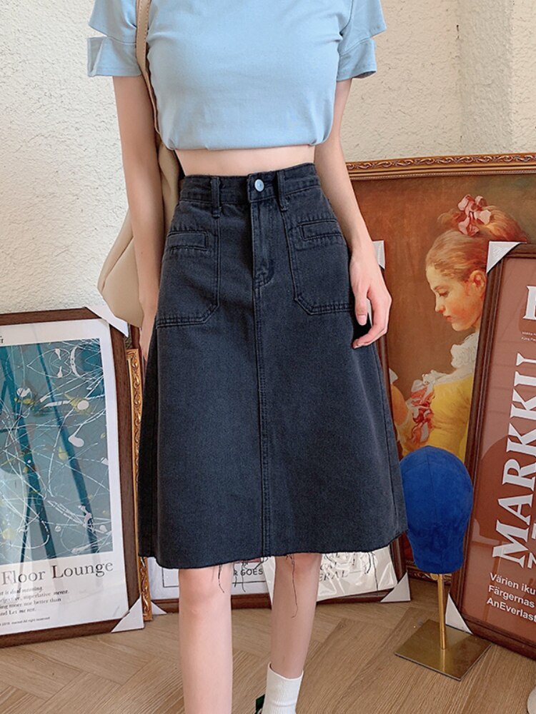 Spring Summer High Waist Denim Skirts Women Casual A-line Zipper Jeans - MERGE.DAY.1.FREESTYLE