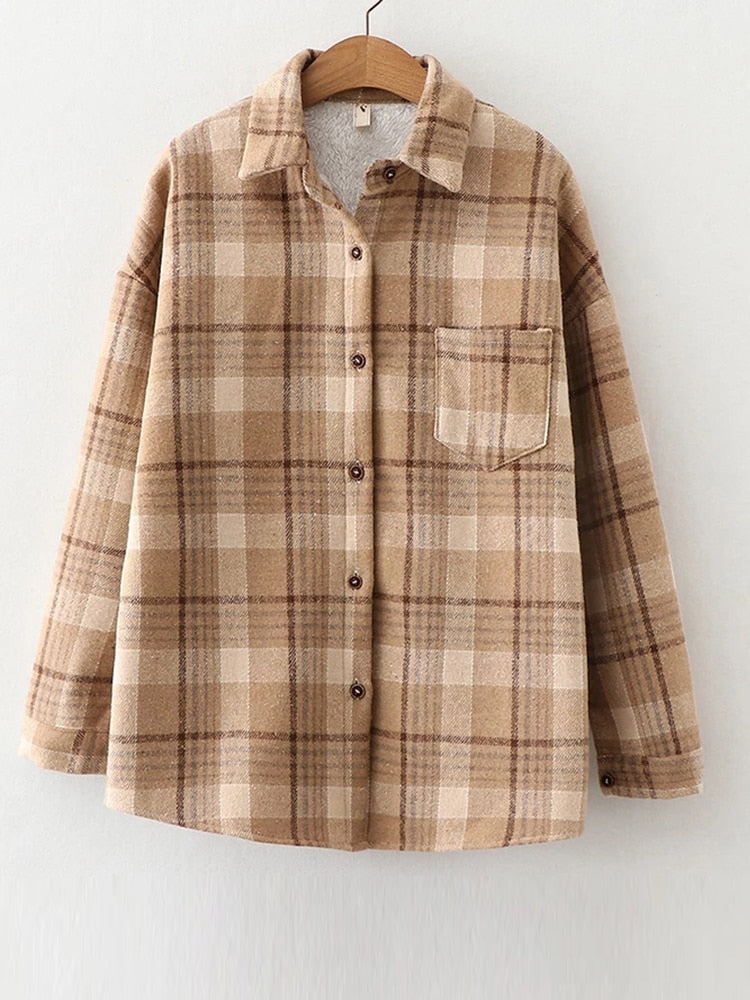 Velvet Thicken Plaid Shirts Blouses Autumn Winter Warm Shirts - MERGE.DAY.1.FREESTYLE
