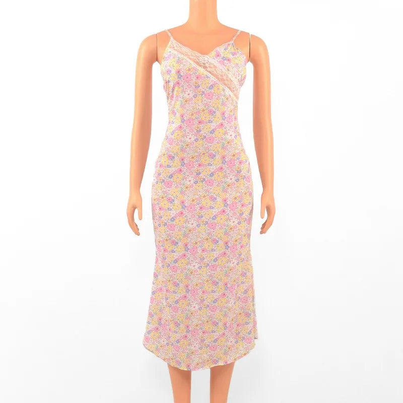 Print Sleeveless Strap Backless Lace Bodycon Dress - MERGE.DAY.1.FREESTYLE