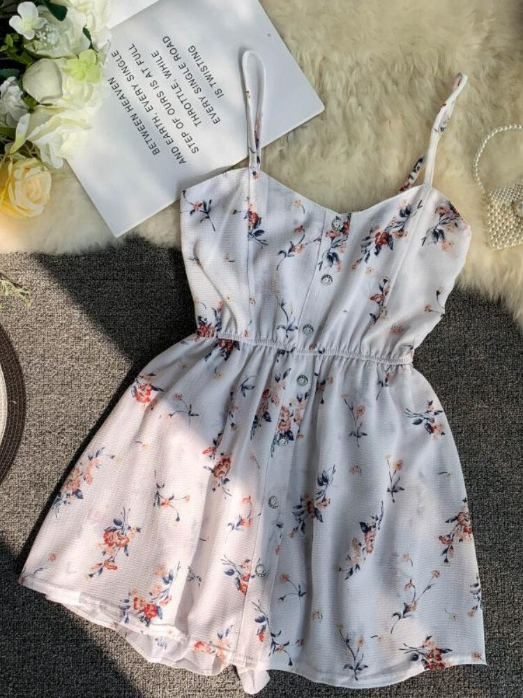 Spaghetti Strap Beach Playsuits Women Single Breasted V-neck Dress - MERGE.DAY.1.FREESTYLE