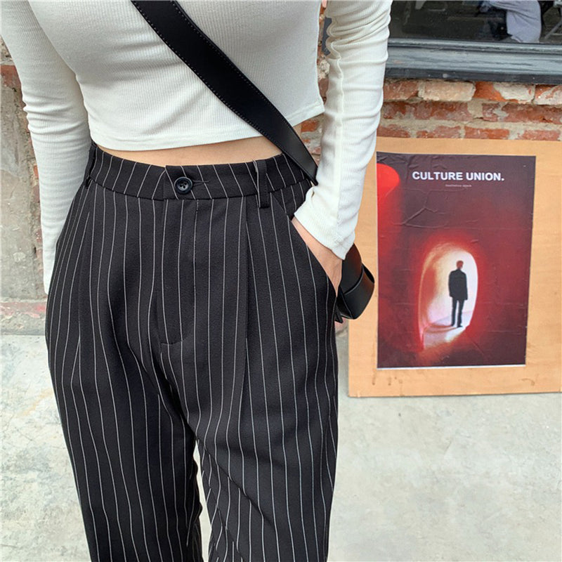 Striped Baggy Pants Women New High Waist Loose Straight Wide Leg Pants Female 2022 Summer - MERGE.DAY.1.FREESTYLE