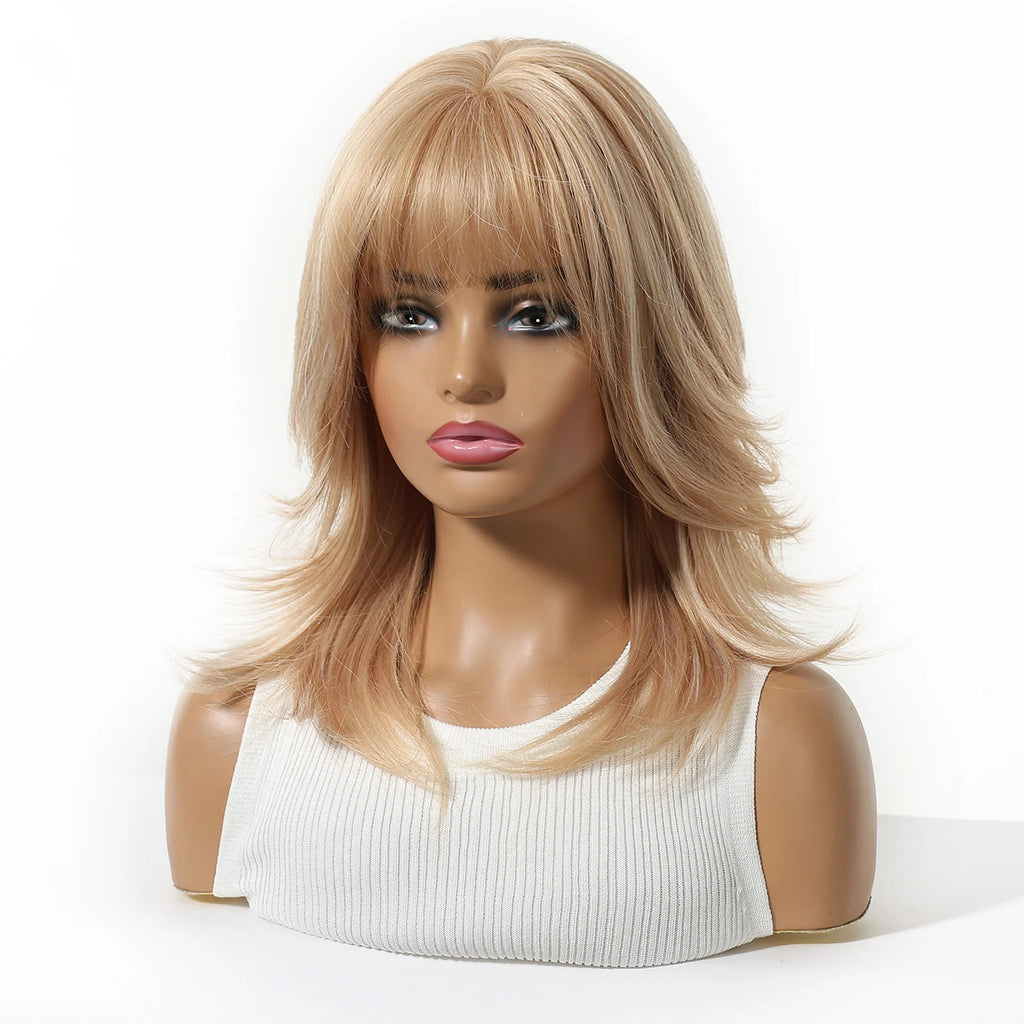 EASIHAIR Medium Length Wavy Blonde Synthetic Wig With Bangs For Women Natural Wigs Hair Heat Resistant Daily Party Cosplay Use - MERGE.DAY.1.FREESTYLE