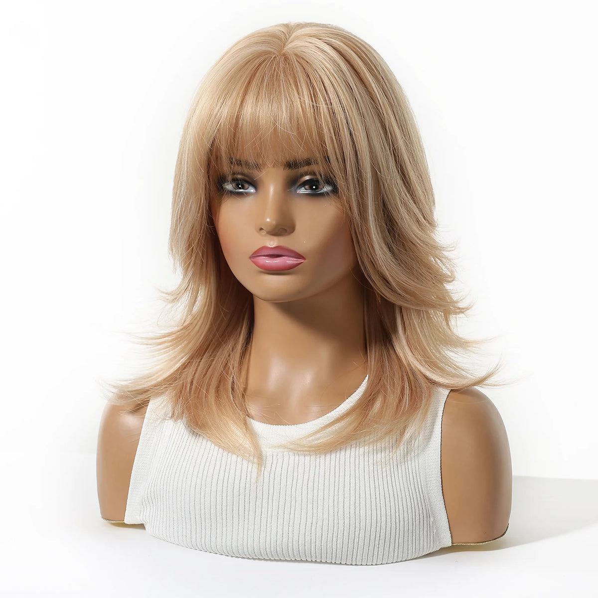 EASIHAIR Medium Length Wavy Blonde Synthetic Wig With Bangs For Women Natural Wigs Hair Heat Resistant Daily Party Cosplay Use - MERGE.DAY.1.FREESTYLE