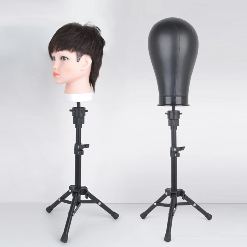 21-24inch Canvas Block Head Mannequin Wig Head Wig Stand Tripod with Head, Mannequin Head Wig Display Styling Head With Stand - MERGE.DAY.1.FREESTYLE