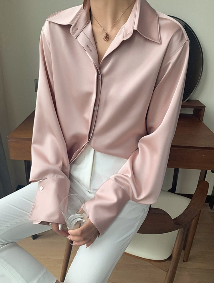 Loose Single-breasted Female Satin Shirts Tops Spring Summer Blusas - MERGE.DAY.1.FREESTYLE