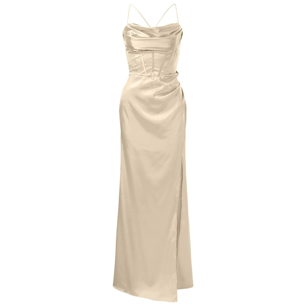 Spaghetti Strap Satin Corset Fishbone Push Up Bodycon Party Long Dress - MERGE.DAY.1.FREESTYLE