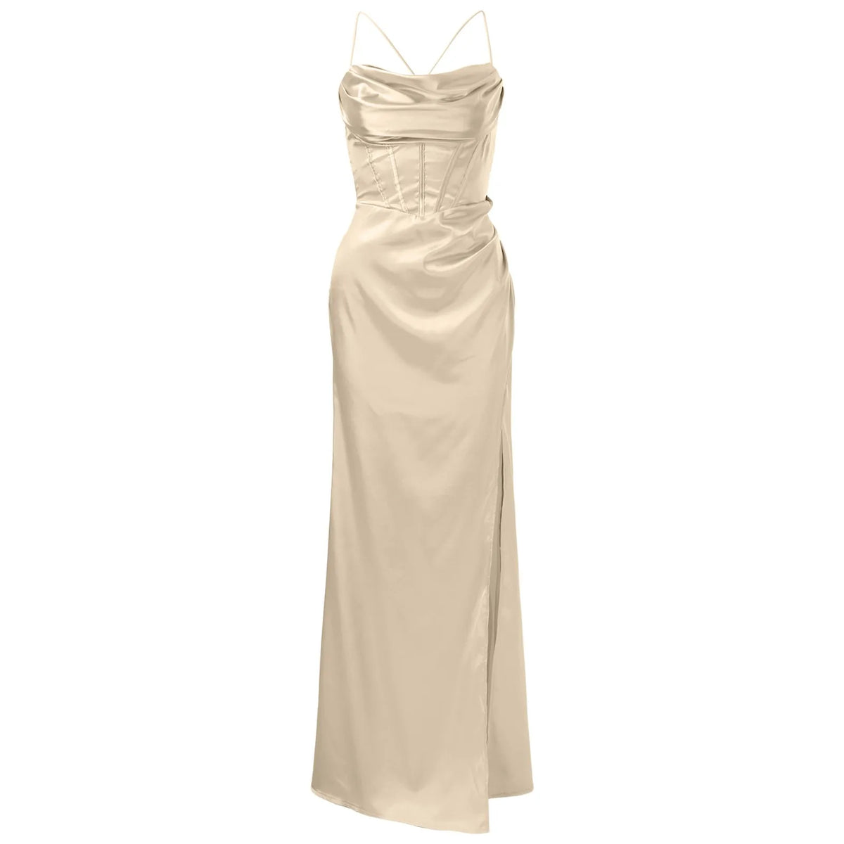 Spaghetti Strap Satin Corset Fishbone Push Up Bodycon Party Long Dress - MERGE.DAY.1.FREESTYLE
