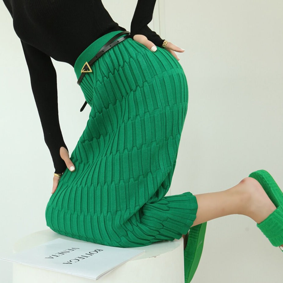 Wrapped Knitted Skirts Pencil Skirt Women Slim Fit Zipper Mid-Calf Skirt - MERGE.DAY.1.FREESTYLE