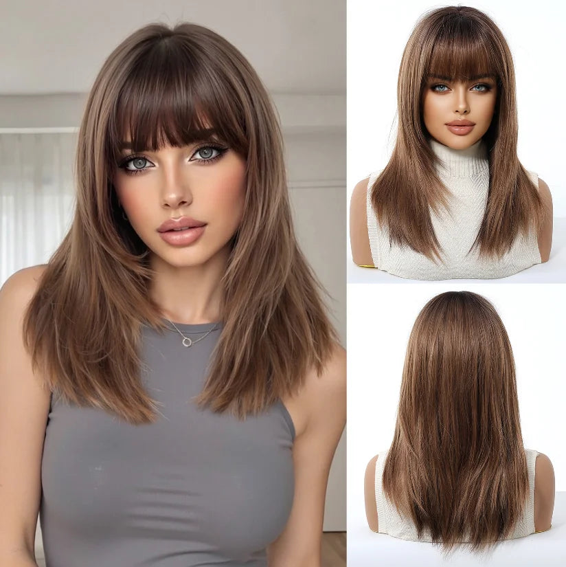 EASIHAIR Medium Length Wavy Blonde Synthetic Wig With Bangs For Women Natural Wigs Hair Heat Resistant Daily Party Cosplay Use - MERGE.DAY.1.FREESTYLE