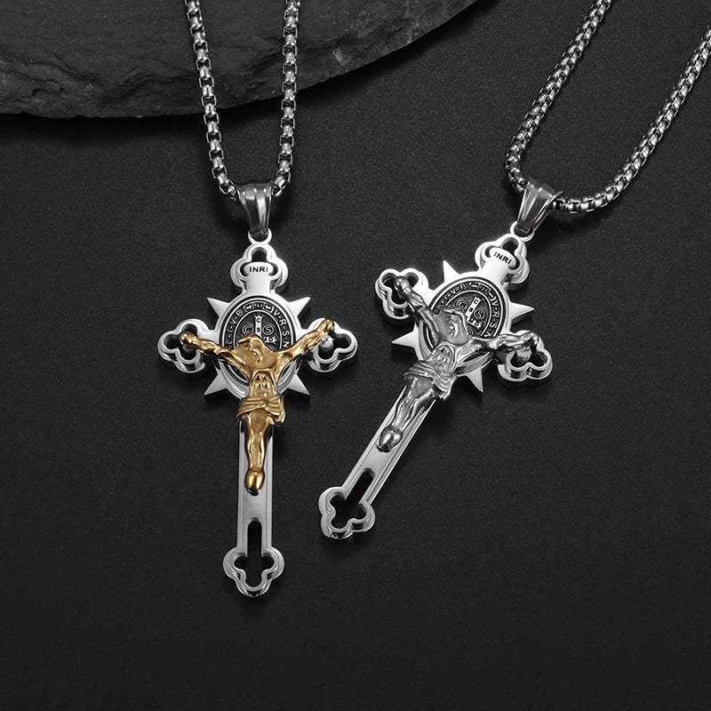 Saint St. Benedict Jesus Cross Pendant Necklace Christian Catholic Amulet - MERGE.DAY.1.FREESTYLE