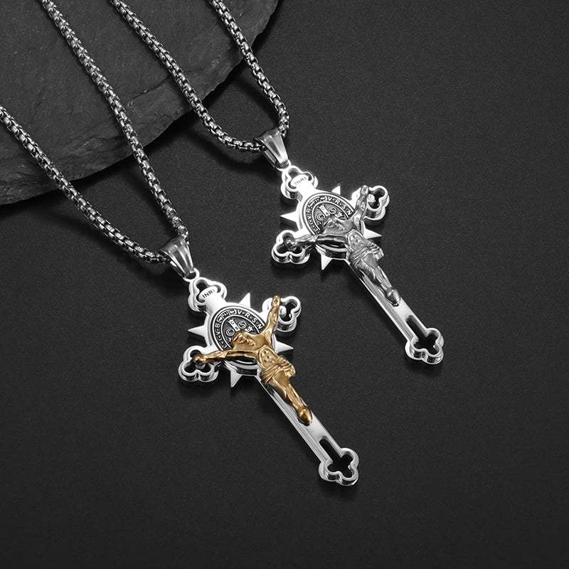 Saint St. Benedict Jesus Cross Pendant Necklace Christian Catholic Amulet - MERGE.DAY.1.FREESTYLE