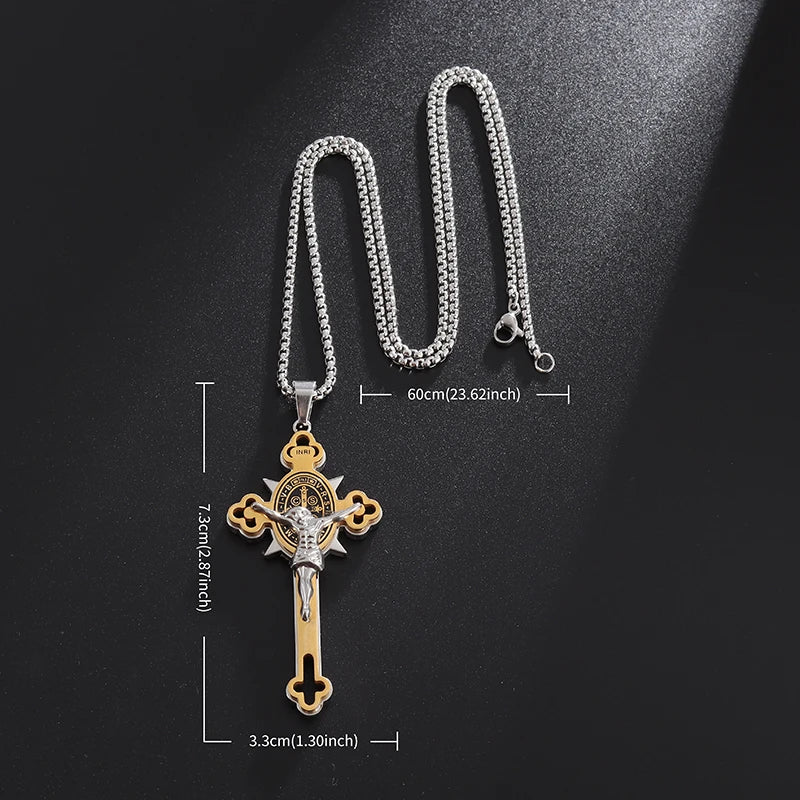 Saint St. Benedict Jesus Cross Pendant Necklace Christian Catholic Amulet - MERGE.DAY.1.FREESTYLE