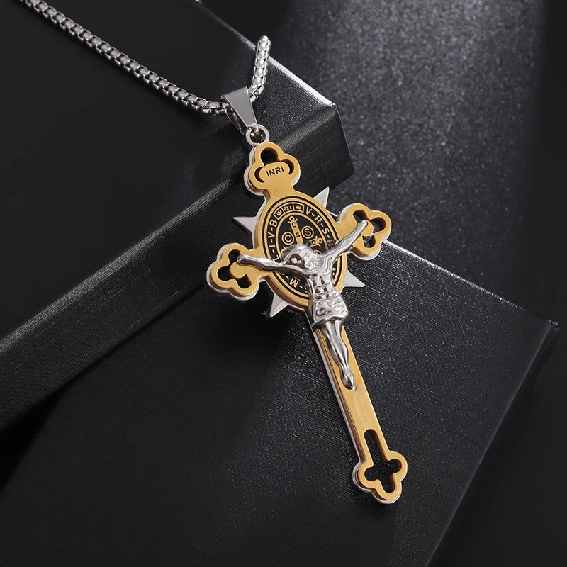 Saint St. Benedict Jesus Cross Pendant Necklace Christian Catholic Amulet - MERGE.DAY.1.FREESTYLE