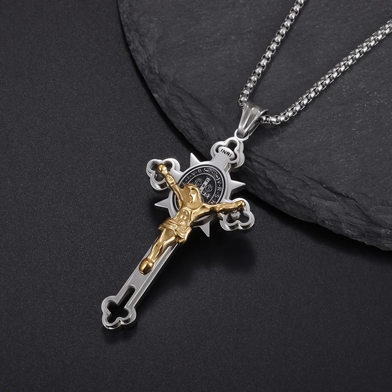 Saint St. Benedict Jesus Cross Pendant Necklace Christian Catholic Amulet - MERGE.DAY.1.FREESTYLE