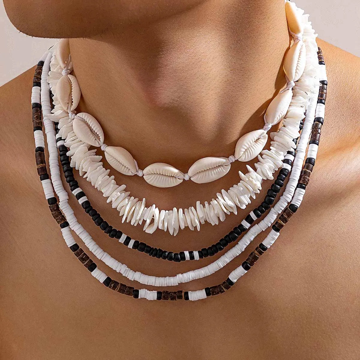 Bohemian shell necklace punk wooden bead chain - MERGE.DAY.1.FREESTYLE