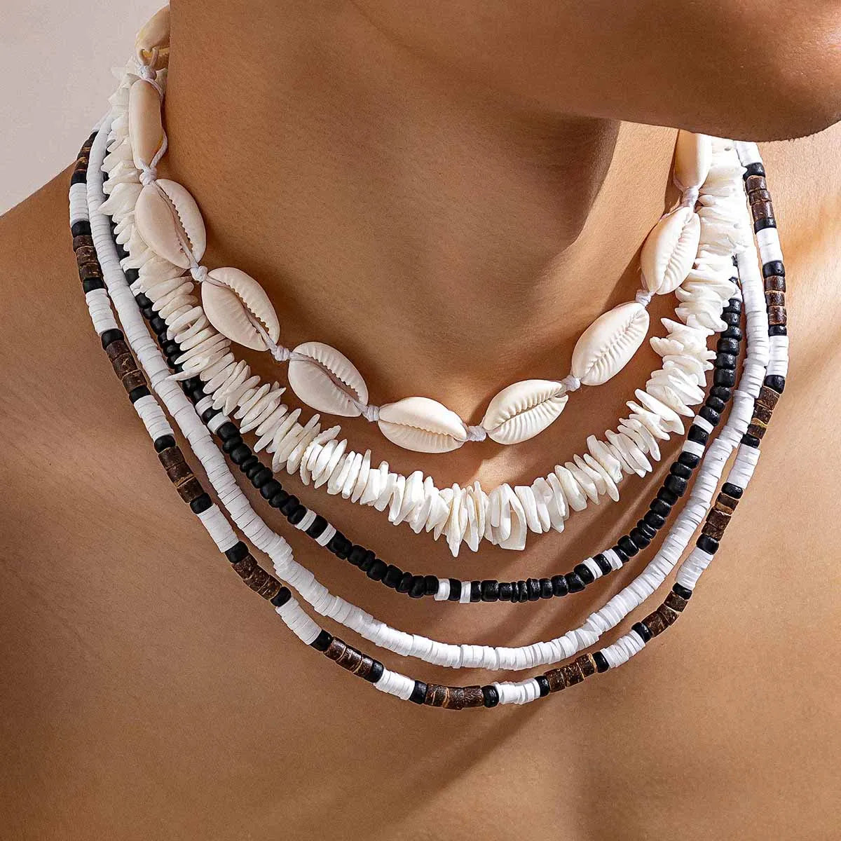 Bohemian shell necklace punk wooden bead chain - MERGE.DAY.1.FREESTYLE
