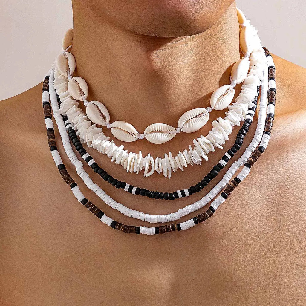 Bohemian shell necklace punk wooden bead chain - MERGE.DAY.1.FREESTYLE