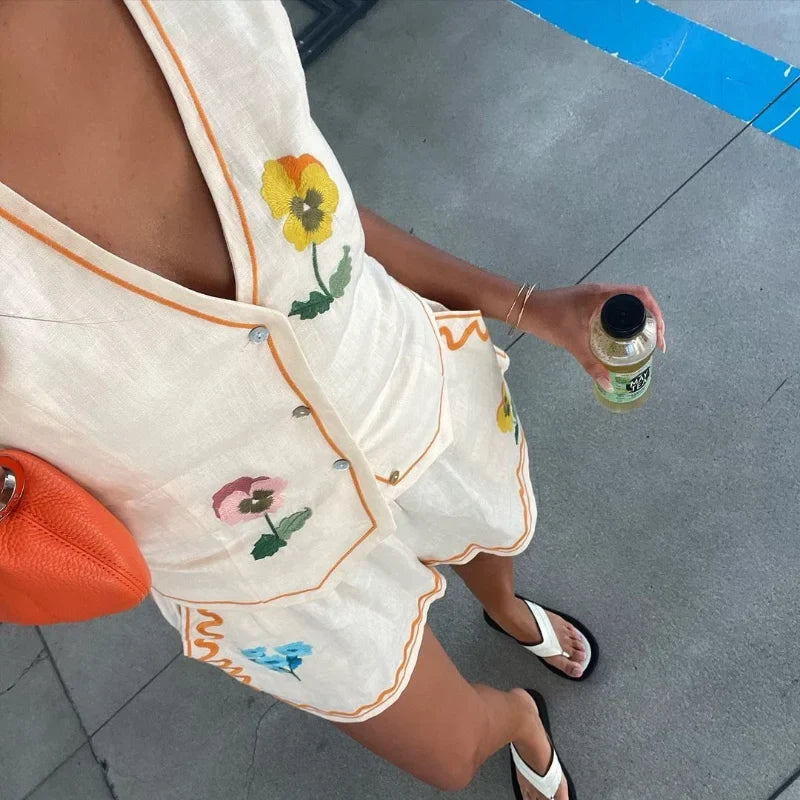 Women Sleeveless Vest Shorts 2 Pieces Set Fashion V Neck Single Breasted Vest - MERGE.DAY.1.FREESTYLE