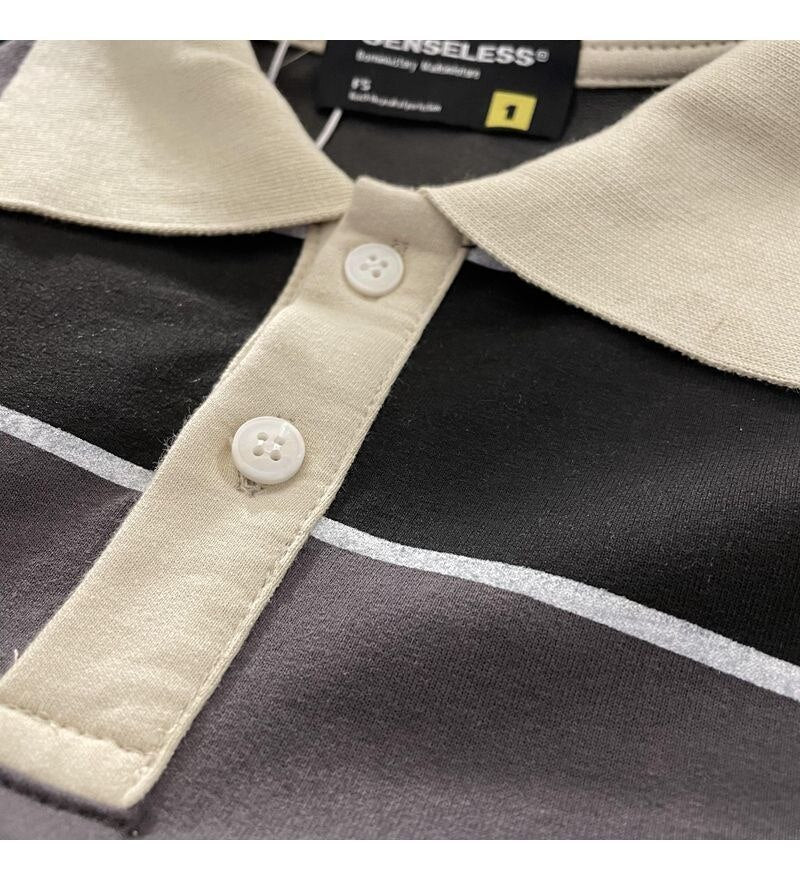 Striped POLO Shirt Men Women Casual Loose Couple BF Lapel Sweatshirts - MERGE.DAY.1.FREESTYLE