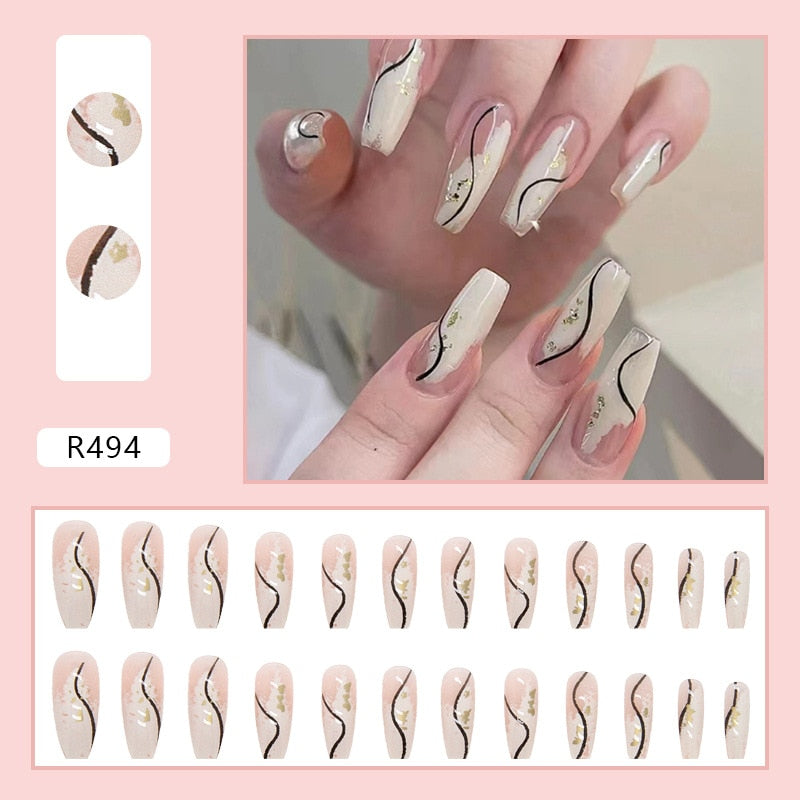 24Pcs/Box Charming Pink Flame Short Fake Nails press on Square Head Full Cover Detachable - MERGE.DAY.1.FREESTYLE