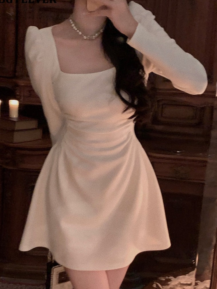 Spring Autumn Ladies Vestidos Puff Sleeve Slim Female A-line Dress - MERGE.DAY.1.FREESTYLE