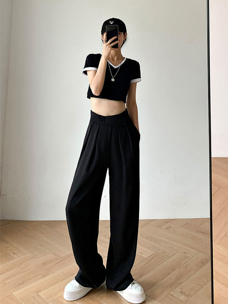 Casual Baggy Trousers Women Summer High-Waist Pants Loose Straight Mopping Pants - MERGE.DAY.1.FREESTYLE