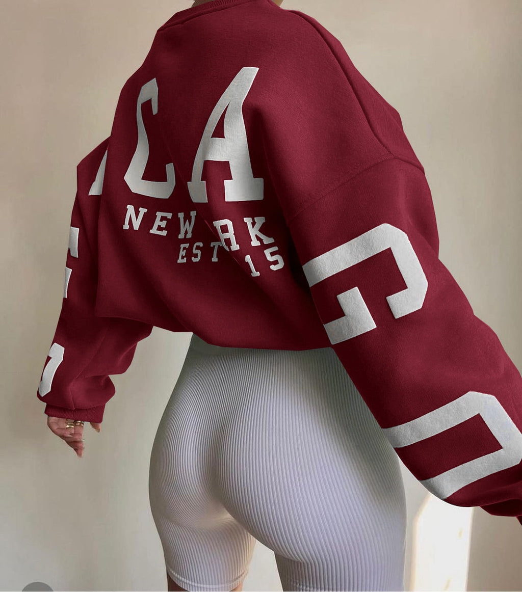 Sudadera informal con estampado de letras para mujer, sudadera holgada de manga larga estilo Y2k streetwear