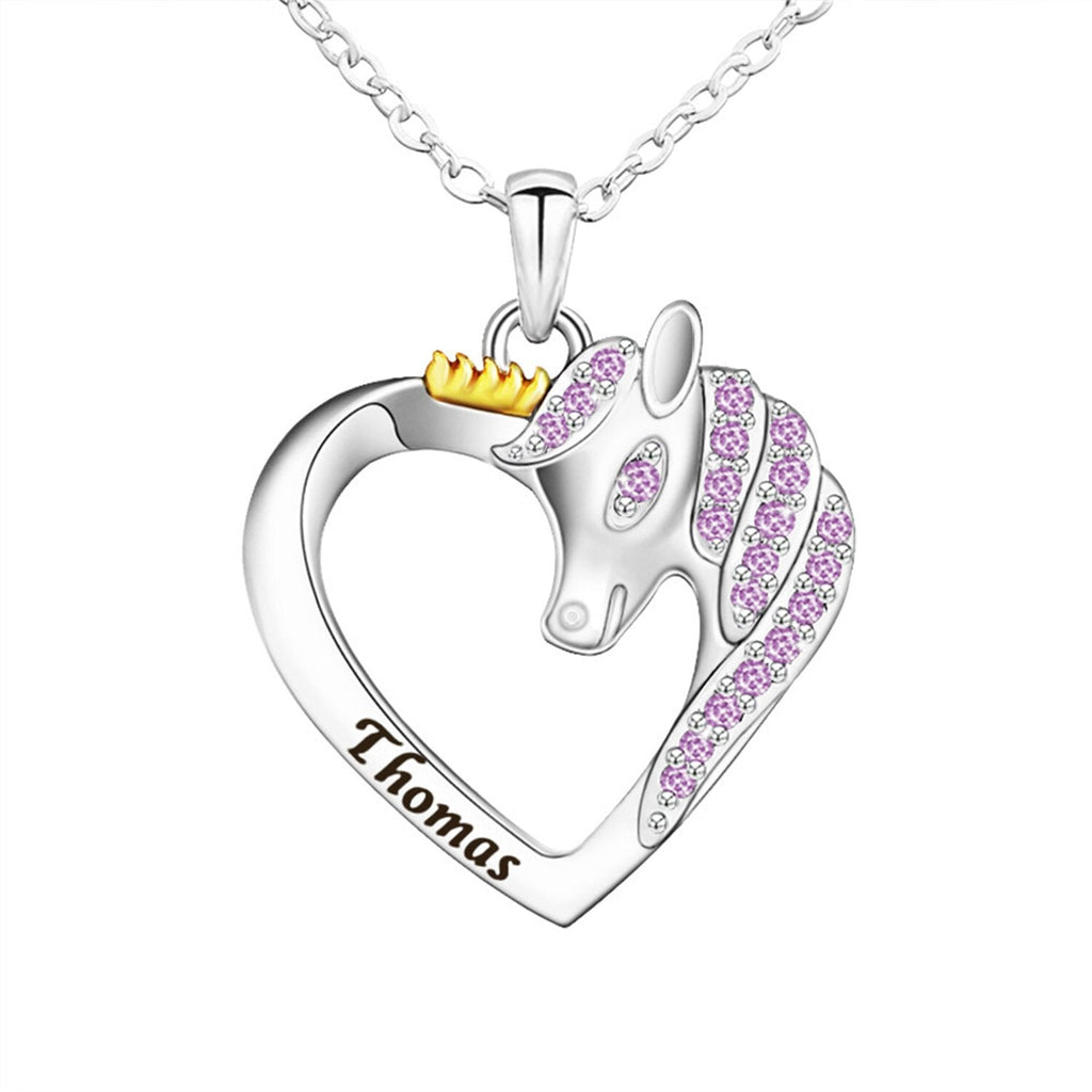 Unicorn Birthstone Rhinestone Custom Name Necklace Child Girl Necklace - MERGE.DAY.1.FREESTYLE