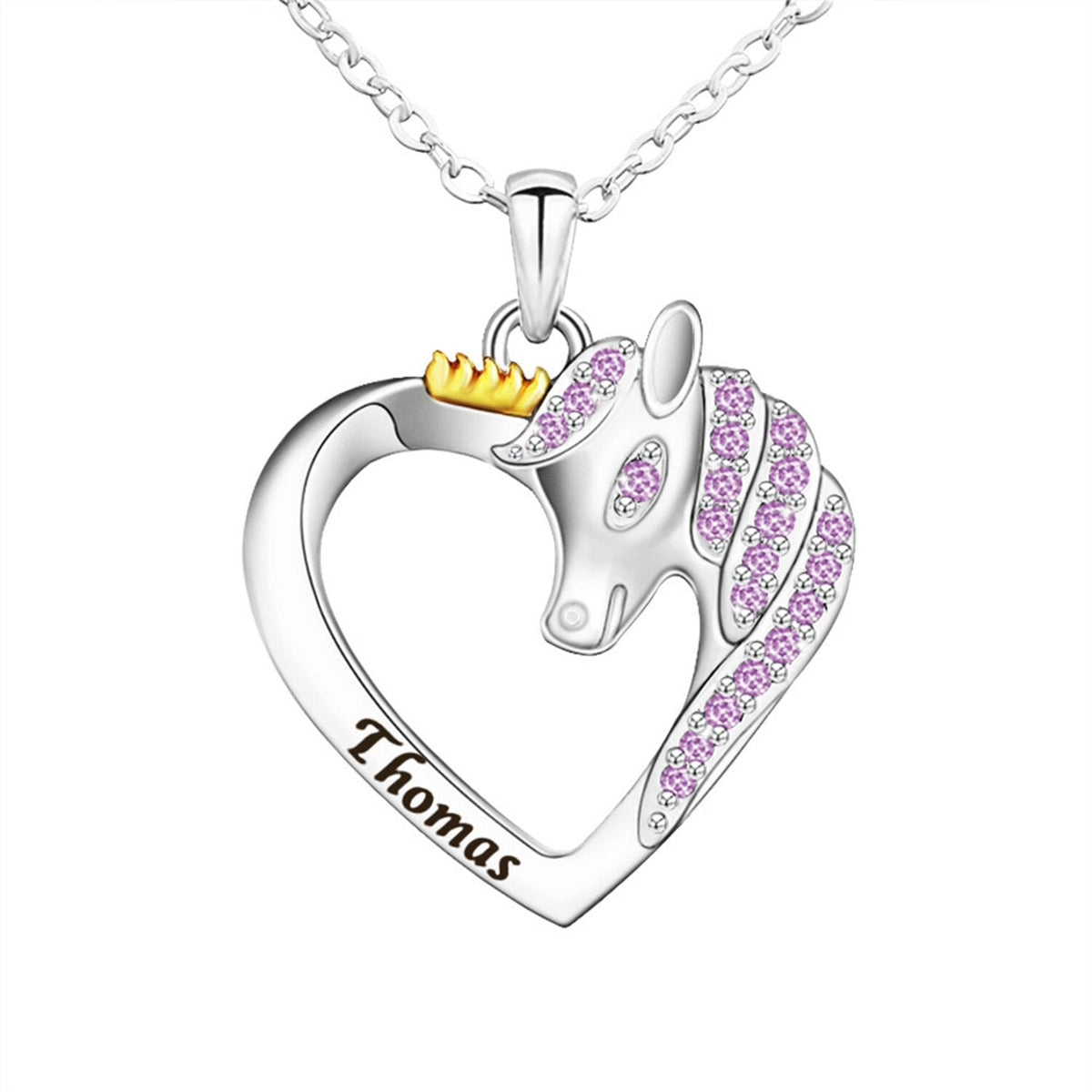 Unicorn Birthstone Rhinestone Custom Name Necklace Child Girl Necklace - MERGE.DAY.1.FREESTYLE
