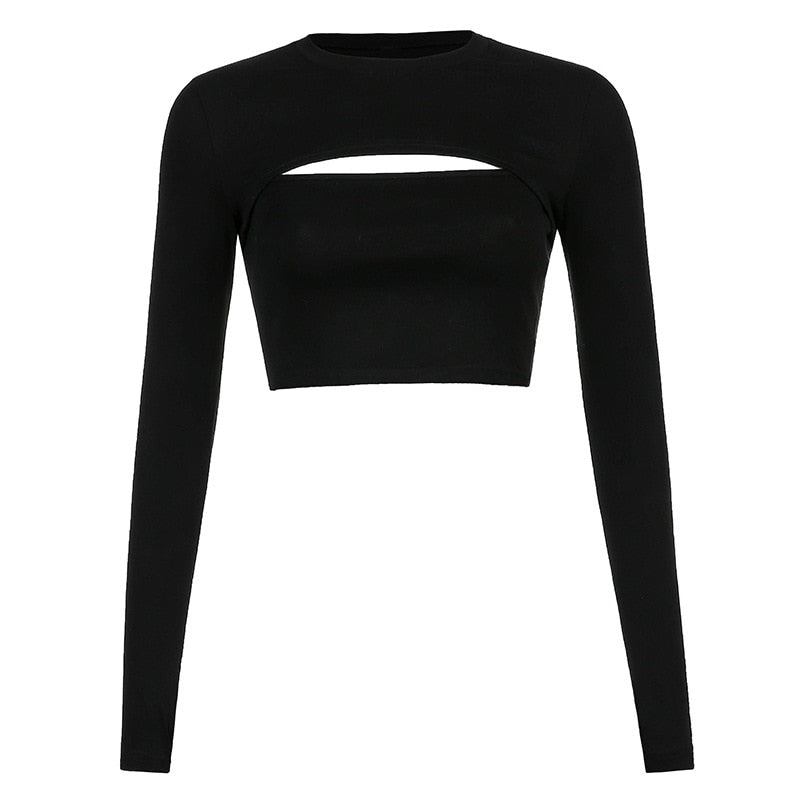 Sexy Hollow Knit Top Sweater Women Party Navel Slim Ribbed Summer Lady Shirts - MERGE.DAY.1.FREESTYLE