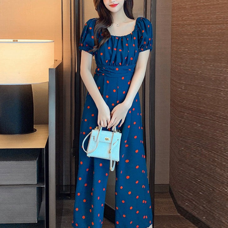 Jumpsuit Summer 2022 Long Overalls Wide Leg Pants for Women Polka Dot Rompers - MERGE.DAY.1.FREESTYLE
