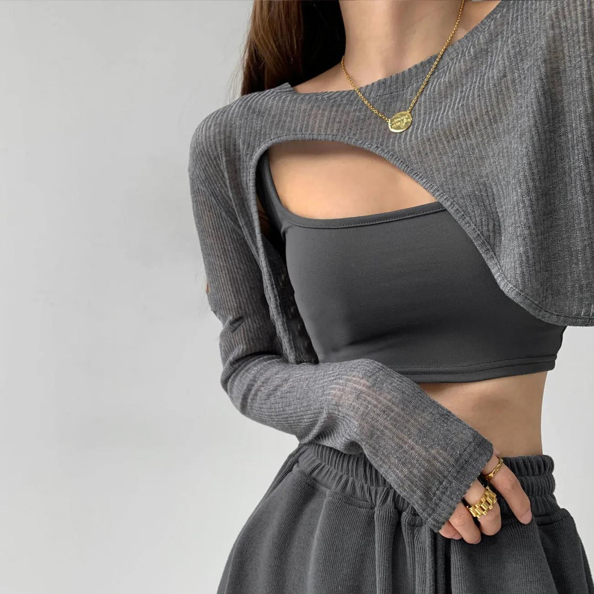 Hollow Smock T Shirt Women Summer Thin Irregular Long Sleeve Knitted - MERGE.DAY.1.FREESTYLE