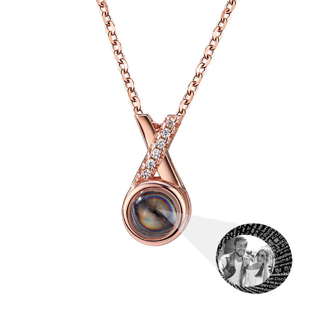 X-letter Projection Necklace With Customizable PhotosSilver 925 Necklace - MERGE.DAY.1.FREESTYLE