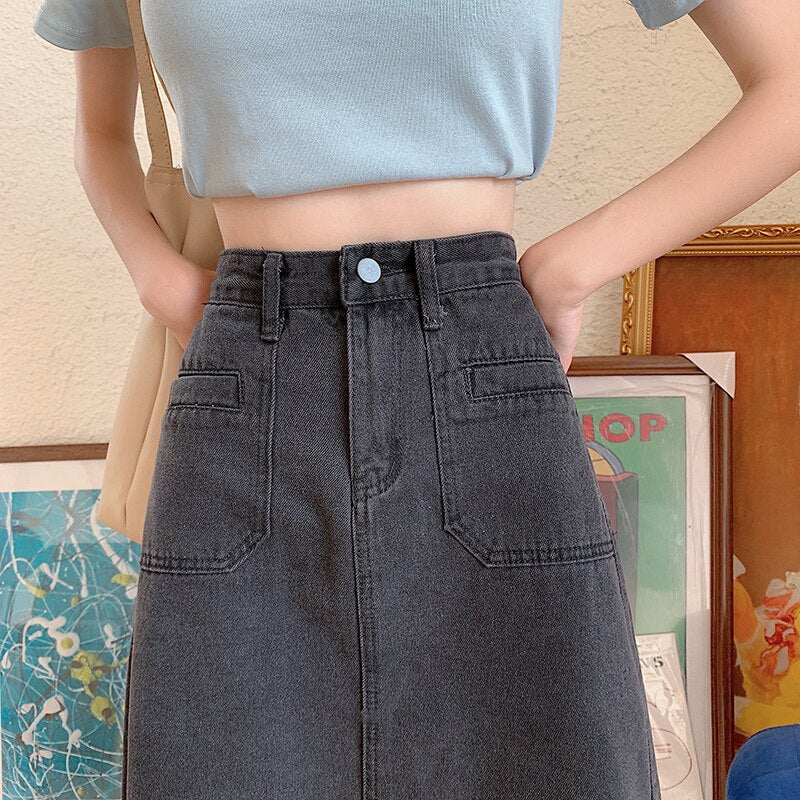 Spring Summer High Waist Denim Skirts Women Casual A-line Zipper Jeans - MERGE.DAY.1.FREESTYLE