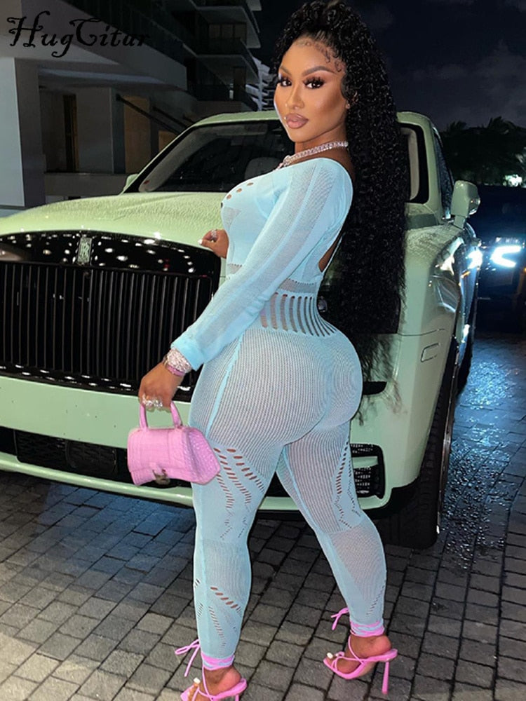 solid color Knitted Thin Long Sleeve Jumpsuit Romper - MERGE.DAY.1.FREESTYLE