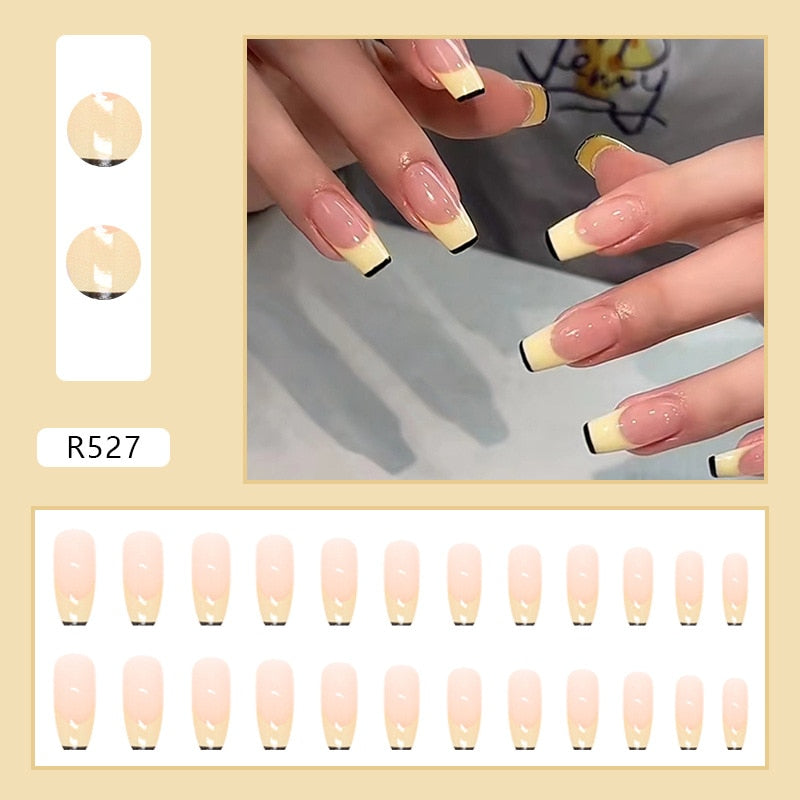 24Pcs/Box Charming Pink Flame Short Fake Nails press on Square Head Full Cover Detachable - MERGE.DAY.1.FREESTYLE