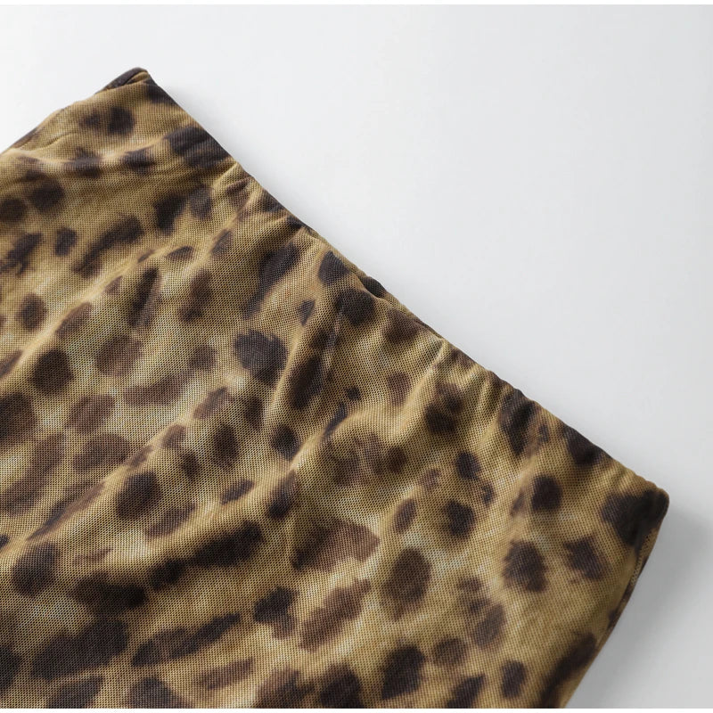 Leopard Print Wrapped Suit Backless Sleeveless Tops Skirts - MERGE.DAY.1.FREESTYLE